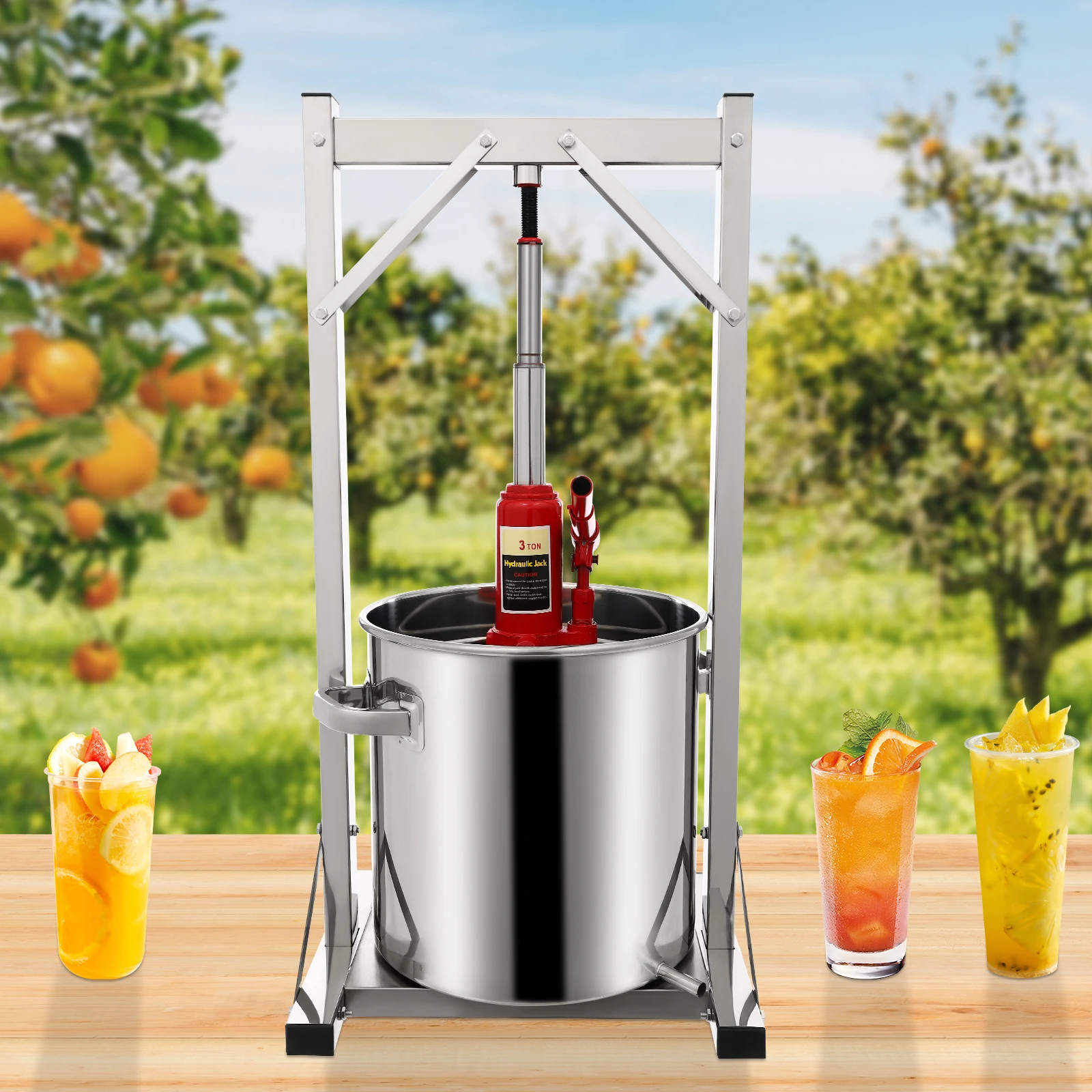 Prensa de Frutas 3T 22L, Prensa Hidráulica de Acero Inoxidable 304, Extractor de Frutas para Vino, Queso y Vainilla
