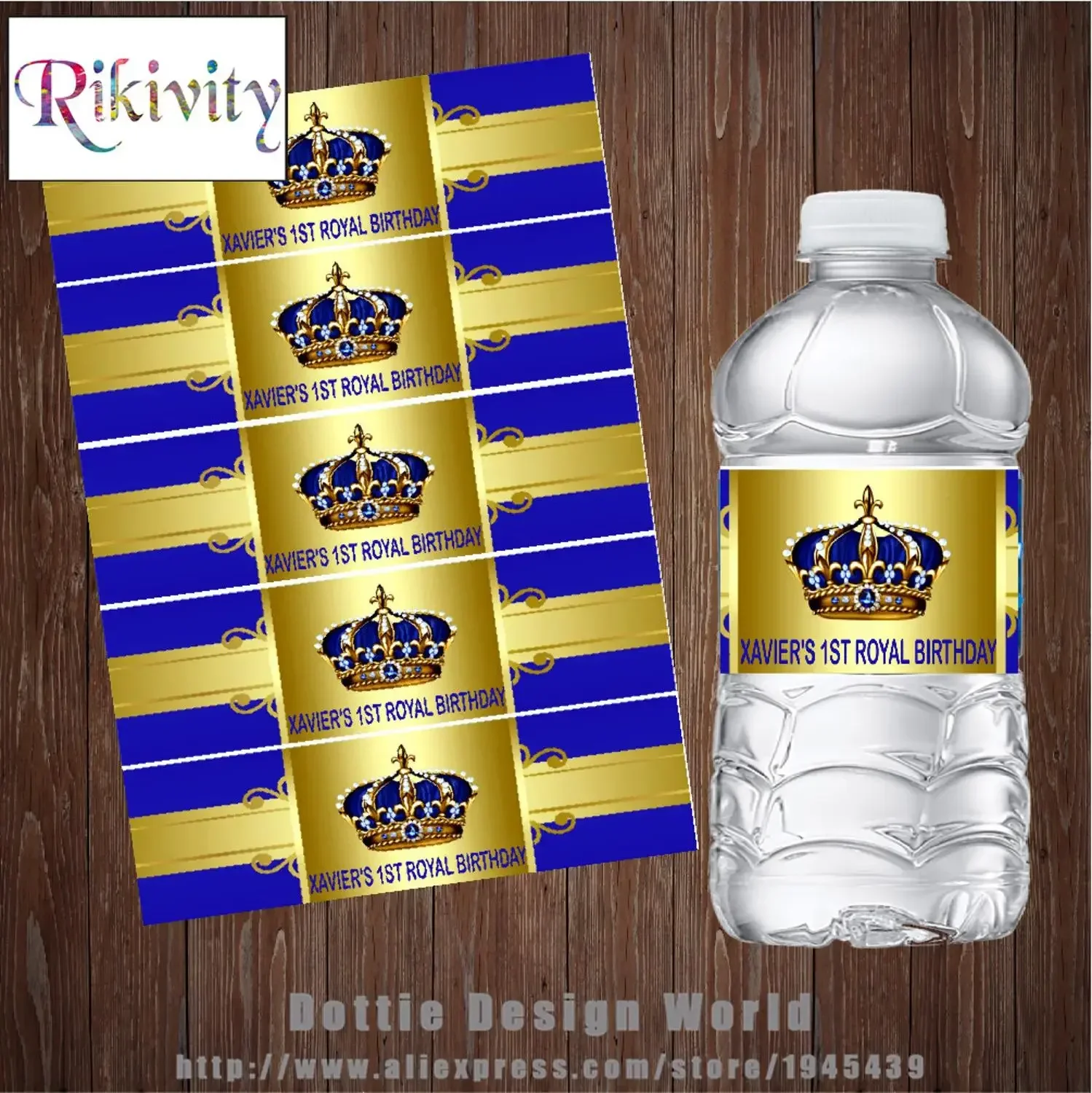 Gold Crown Prince Birthday Water Bottle Labels Juice Pouch Sticker Chips Bag Wrapper Circuncision Festival Party Decor Supplies