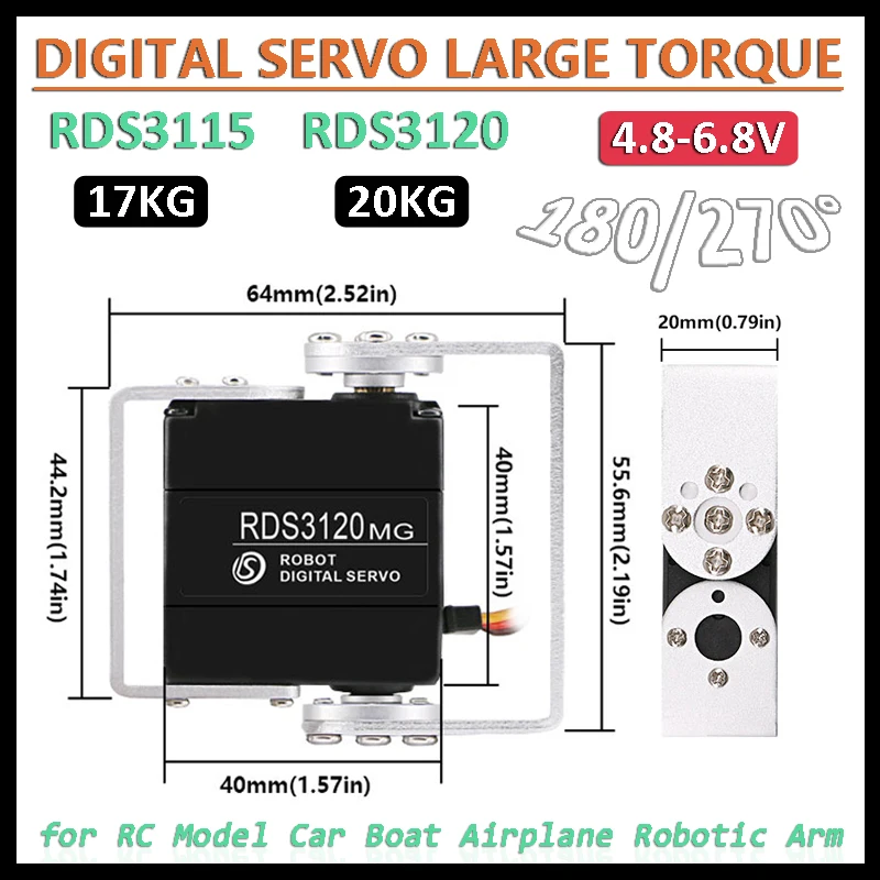 

RDS3115/RDS3120 Robot Digital Servo 180/270° 4.8-6.8V Metal Gear Dual Ball Bearing for RC Car Boat Airplane Model Robotic Arm