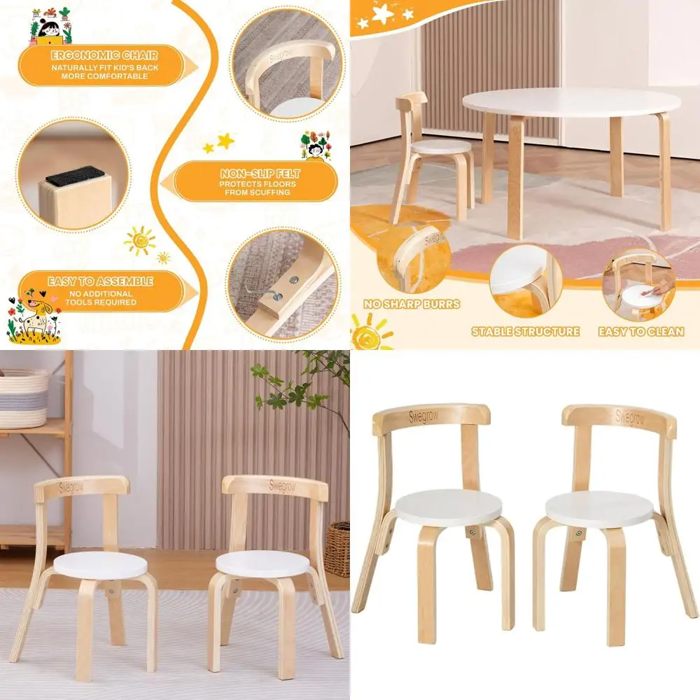 

White Wooden Toddler Chair and Table Set for Kids, Stackable Chairs Ideal for Playroom or Classroom