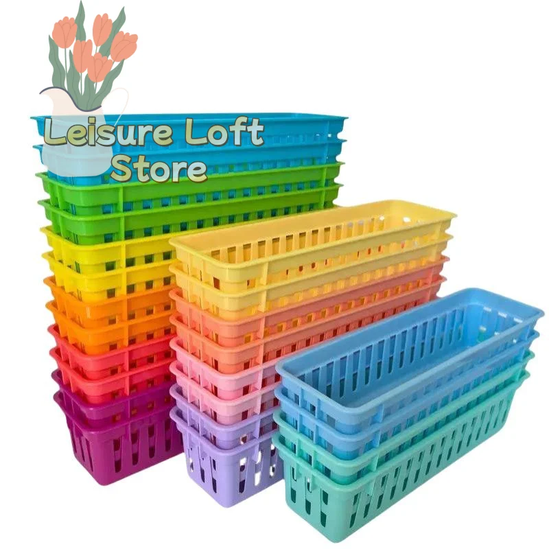 Colorful Stackable Storage Tray Durable Plastic Pencil Basket Organizer for Classroom Office Small Item Sorting