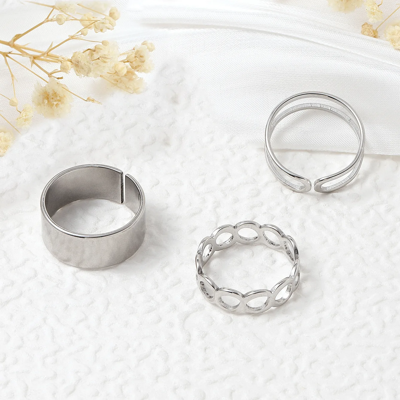 3PC/SET Titanium Steel Ring  Jewelry With Non Fading design, Niche Opening Adjustable set, Plain Ring Ring