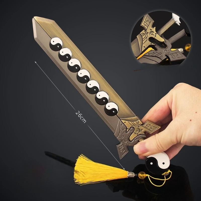 26cm/10.24in 고대 유명한 검 관련 제품 모델 태극권 음양 바구아 검 세트 금속 입상 Collectible Ornament Boy