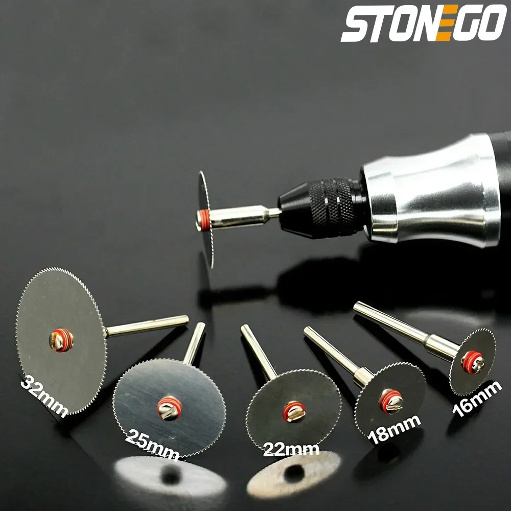 

STONEGO 6Pcs/Set Stainless Steel Slice Metal Cutting Disc with Mandrel for Rotary Tools, 16/18/22/25/32mm Cutting Disc