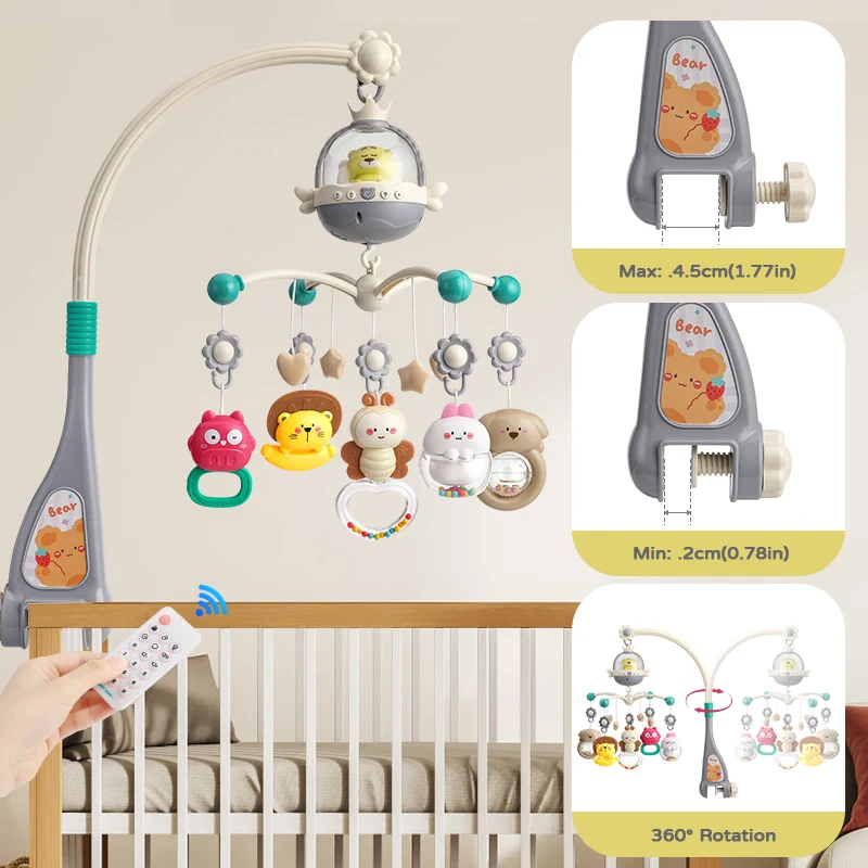 โมบายติดเตียงเด็ก ของเล่นเขย่ามือ สำหรับเด็กอายุ 0-12 เดือน พร้อมไฟโปรเจคเตอร์หมุนได้ มีเสียงเพลง ใช้เป็นไฟกลางคืน ของเล่นเสริมพัฒนาการสำหรับเด็กแรกเกิด ของขวัญสำหรับเด็ก