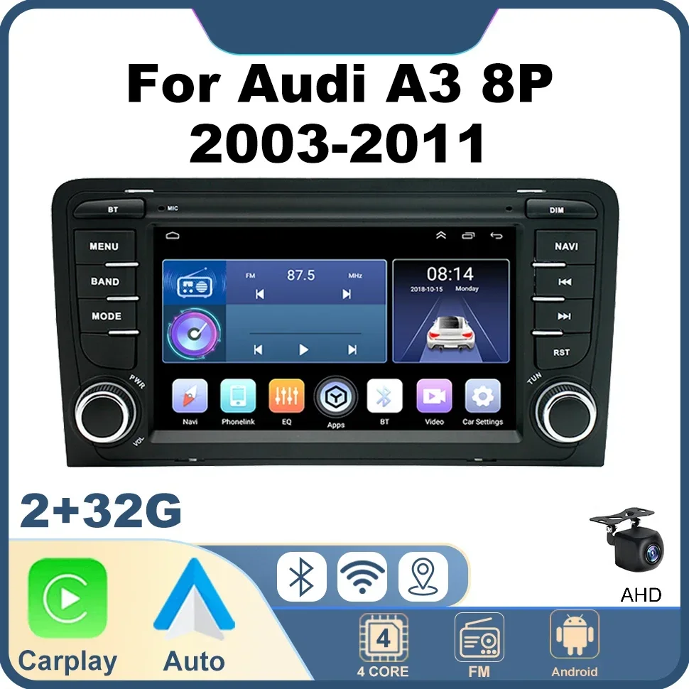 Автомобильный радиоприемник Android 12 для Audi A3 8P 2003-2011 GPS-навигация 7 "WIFI Автомобильный мультимедийный плеер Androidauto Carplay Stereo