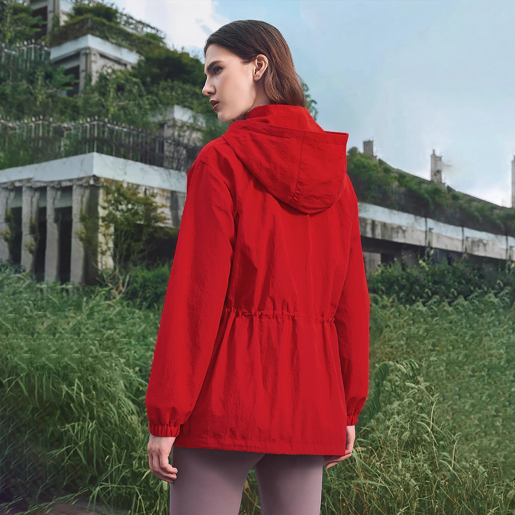 CHCH Women's Jacket Fashion Spring Autumn Outdoor Windproof Lady Stormtrooper Jacket Drawstring Waist Design Female Thin Coat