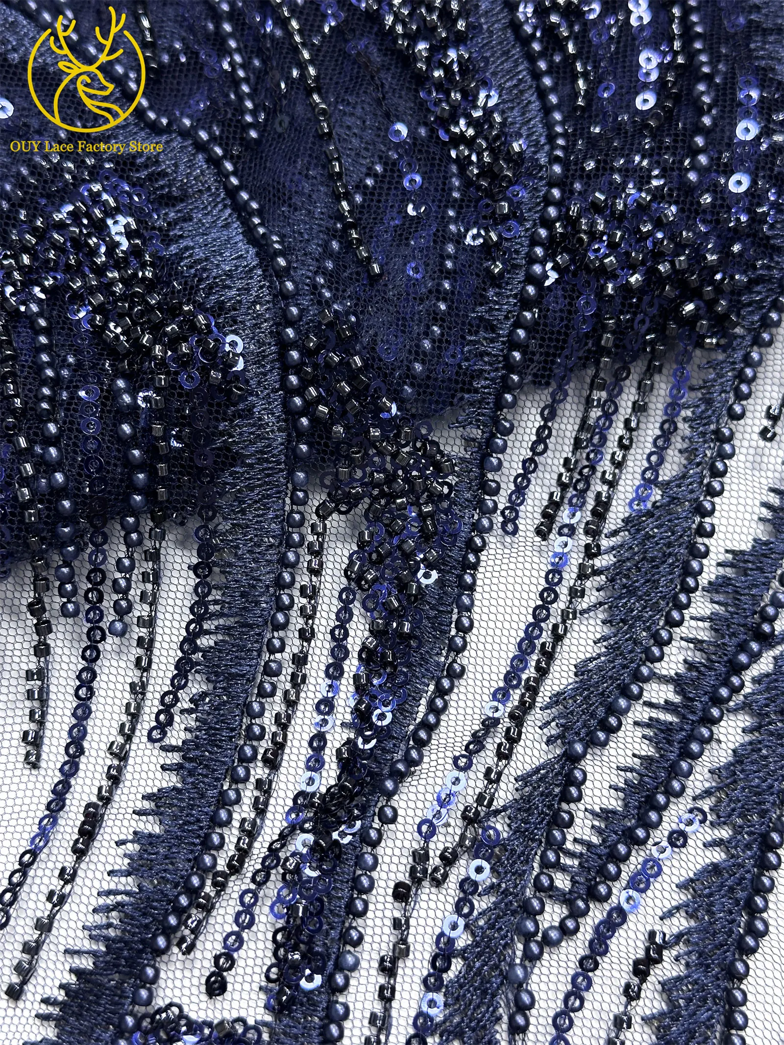 Afrikanischer Brautkleid-Spitzenstoff mit Stickerei und Perlen, französischer Netzspitzenstoff, nigerianischer Tüllspitzenstoff für Hochzeitskleider und Partykleider zum Nähen – Detail 20