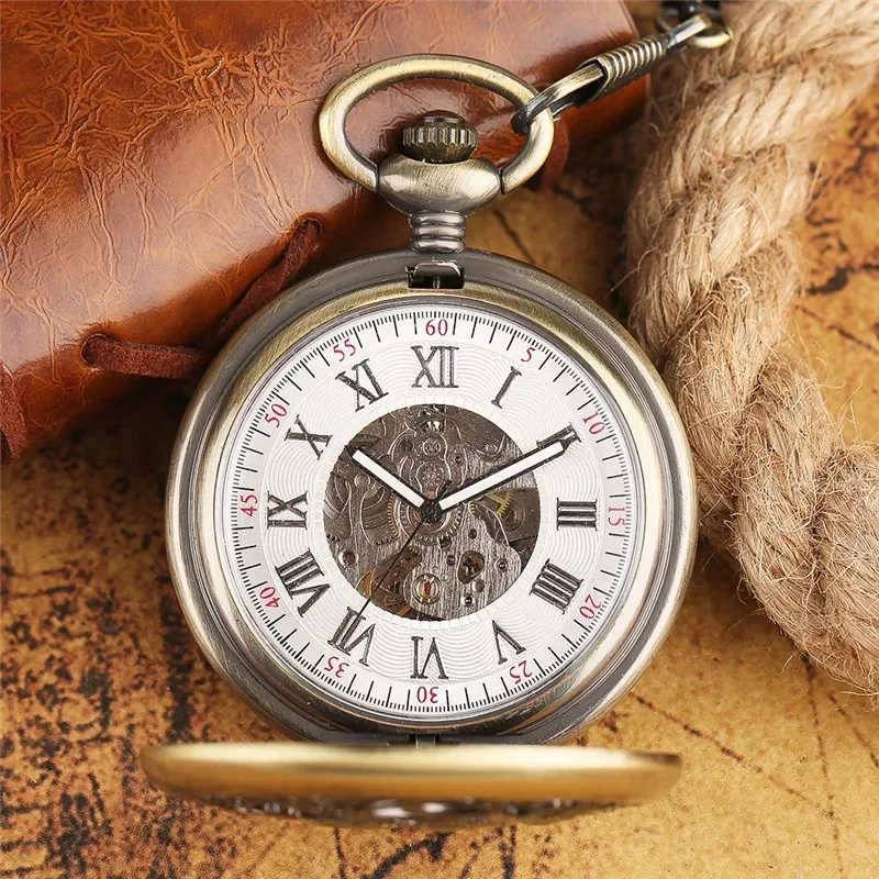 Steampunk Hollow Out Magpie Pocket Watch Unisex Skeleton Automatic Mechanical Watches Luminous Hands Fob Chain Pendant Clock