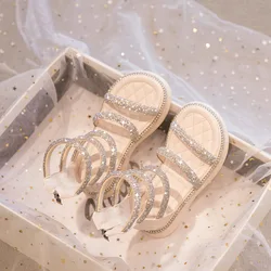 Summer Children's Girls Gladiator Sandals Rhinestone Crystal Princess Solf Shoes Non-slip Breathable Fashion Kids Sandals Girls