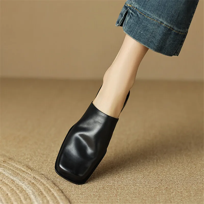 2023 Summer Women Shoes Mules Shoes for Women Square Toe Slippers Women Chunky Heel Cover Toe Slippers Shoes Zapatos De Mujer