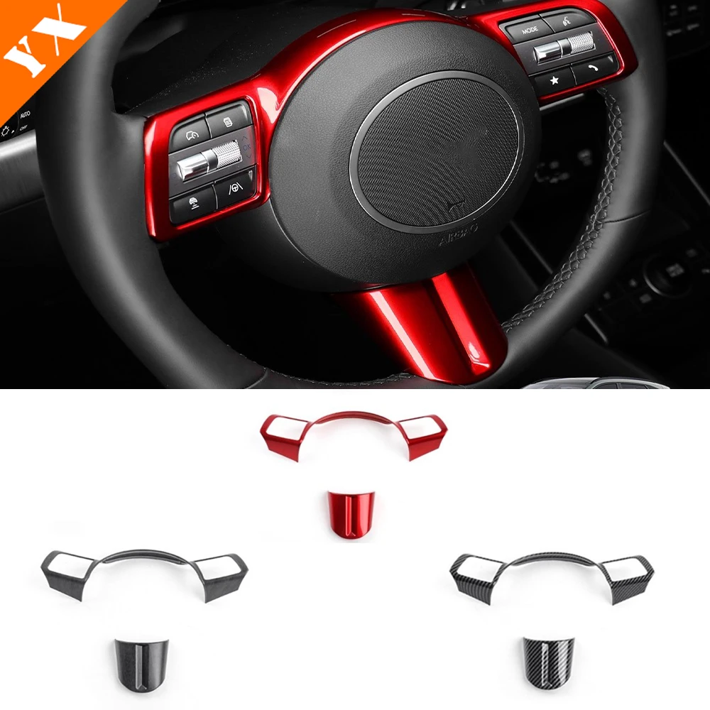 

For Hyundai kona SX2 2024 2025 accessories carbon red Car Steering Wheel Frame, Steering Wheel Decorative Protective Cover