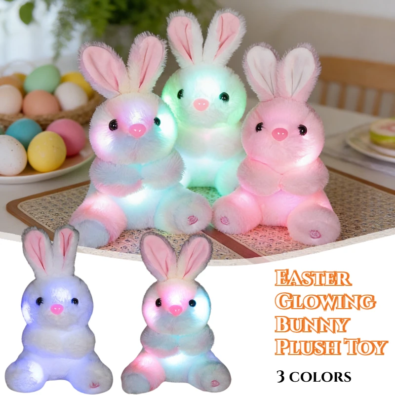 Urocza Mała Biała Królicza Pluszowa Lalka Miękka Puszysta Świecąca Króliczek Wielkanocny Zabawka Uspokajająca do Snu dla Dzieci i Niemowląt