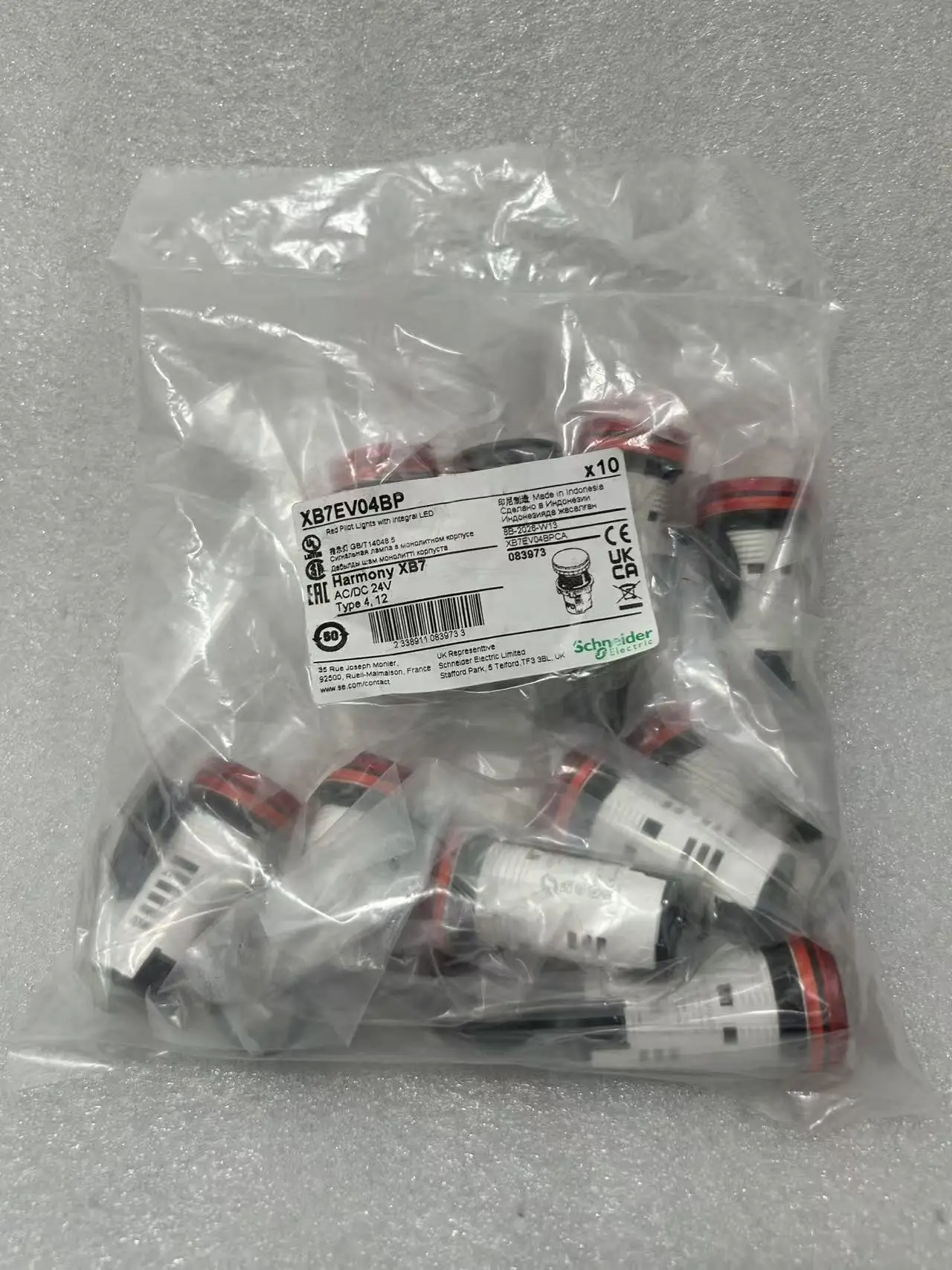 10-pz-xb7ev04bp-spia-luminosa-monolitica-plastica-rossa-Ø22-led-integrato-24-v-ac-dc