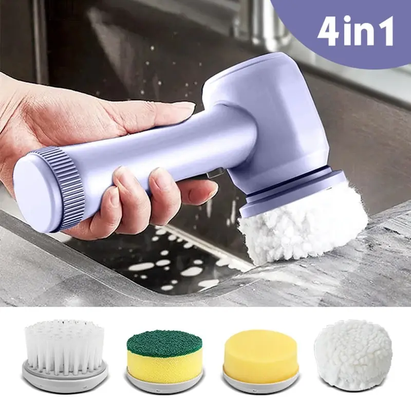 4-in-1 Multifunctional Electric Brush for Cleaning Sinks, Windows, Etc.-USB Charging, Rotating Sponge and Wire Brush