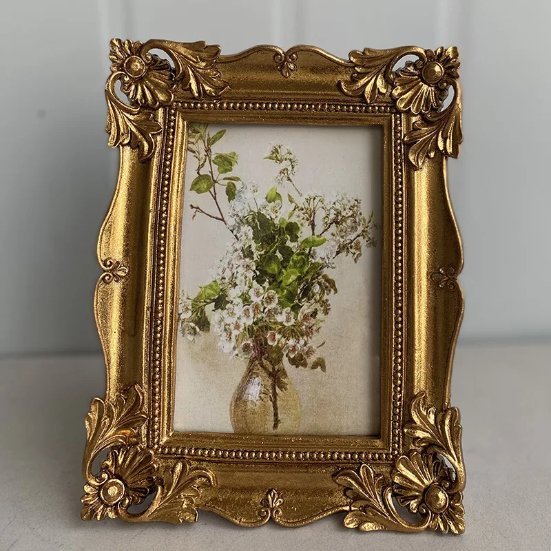 

Mutihome Room Decoration Gold Resin Picture Frame Decoration European Restaurant Bedroom Hanging Painting Wedding Photo Frame