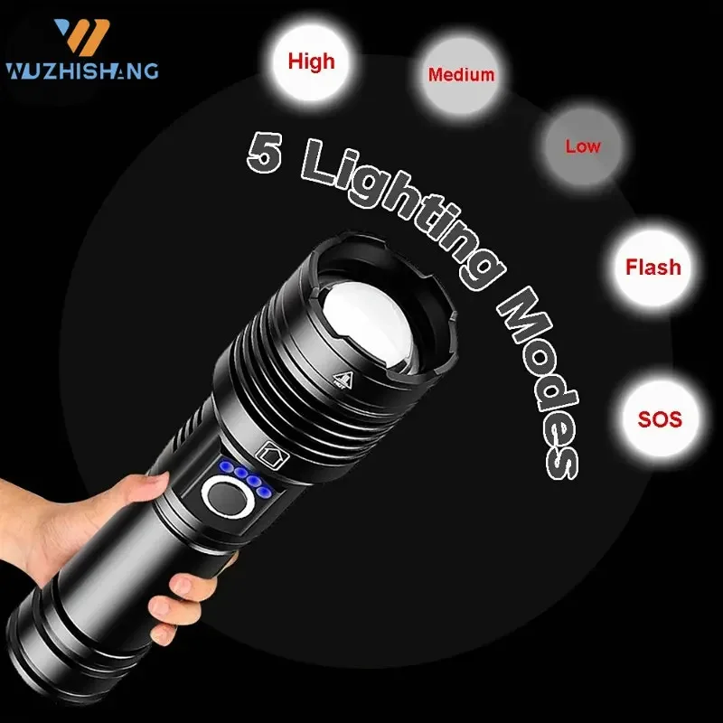 Portable LED Flashlights USB Rechargeable Light High Power Tactical Modes Torch Waterproof Outdoor Camping Emergency Flashlight