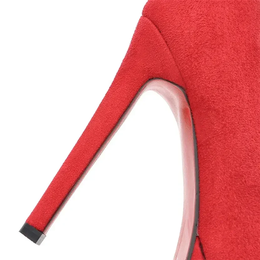 Fashion Women Platform Pumps 13cm High Spike Heel Pointed Toe Blue Red Flock Casual Party Office Lady Sexy Slip-on Thin Stiletto