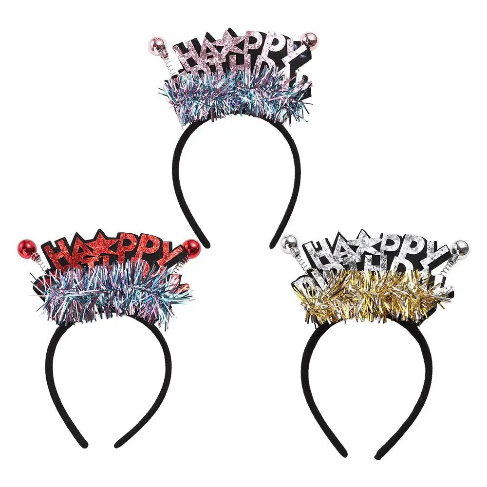 Carta feliz aniversário bandana bola de plástico brilhante led luz argola de cabelo estilo coreano presente de aniversário crianças faixas de cabelo