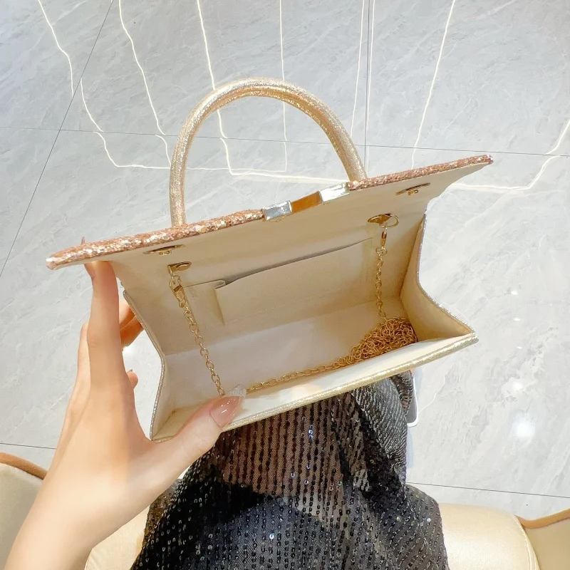 2025New شيك بريق حقيبة يد المرأة مساء حقيبة صغيرة موضة حساسة أنيقة رصع الماس حقيبة حفلات سيدة سلسلة حقيبة كتف