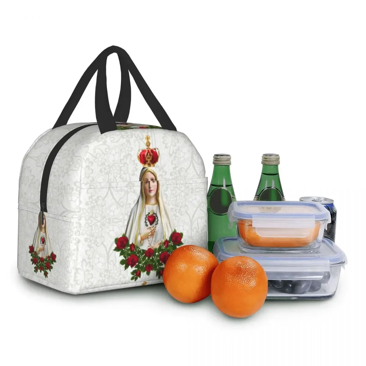 Our Lady Of Fatima Virgin Mary Lunch Bag Men Women Cooler Thermal Insulated Portugal Rosary Catholic Lunch Box for Adult Office