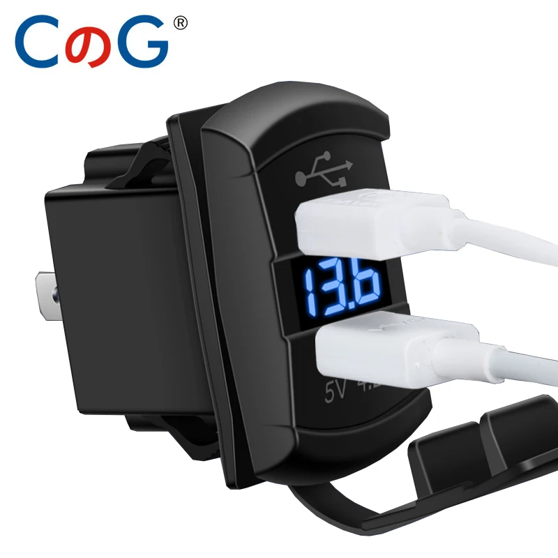 CG Dual Interface USB Rocker Switch Charge Socket LED Digital Voltmeter for Rocker Marine Switch Panel on Boat RV Vehicle