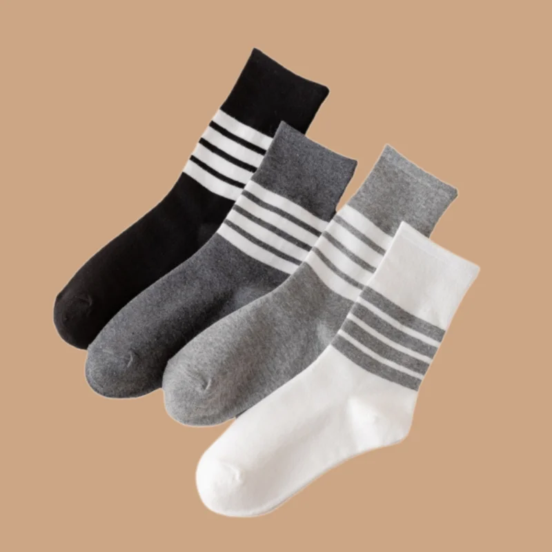 

5/10 Pairs High Quality Sports Football Socks Four-bar Striped AB Women's Mid-tube Socks Student Cotton Socks Trendy Socks