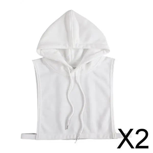 

2xWomen False Collar Clothes Cotton Fake Collar with Hat for Winter Autumn White