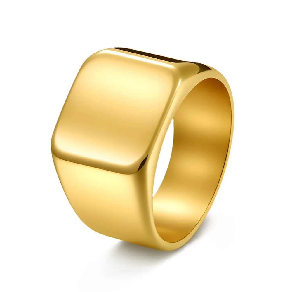 Quadratischer Siegelring für mich, Vintage-Goldfarbe, Edelstahl, klobiger, polierter Statement-Ring, minimalistischer Schmuck – Detail 6