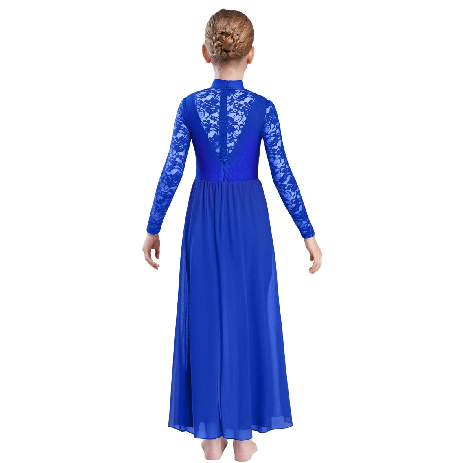 キッズガール体操フィギュアスケートジャンプスーツ叙情的なダンスドレス薄手の花柄レース長袖スパンコールシフォンスカート付きユニタード