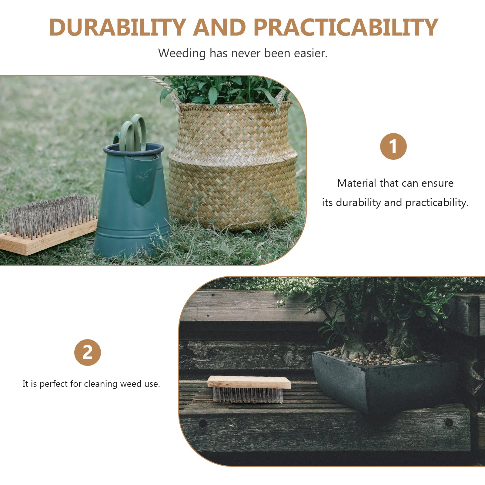 

1Pcs Garden Weeding Brush Steel Wire Durable Long Handle Cleaning Tool Yard Supply Moss Remover Practical Wire Brush