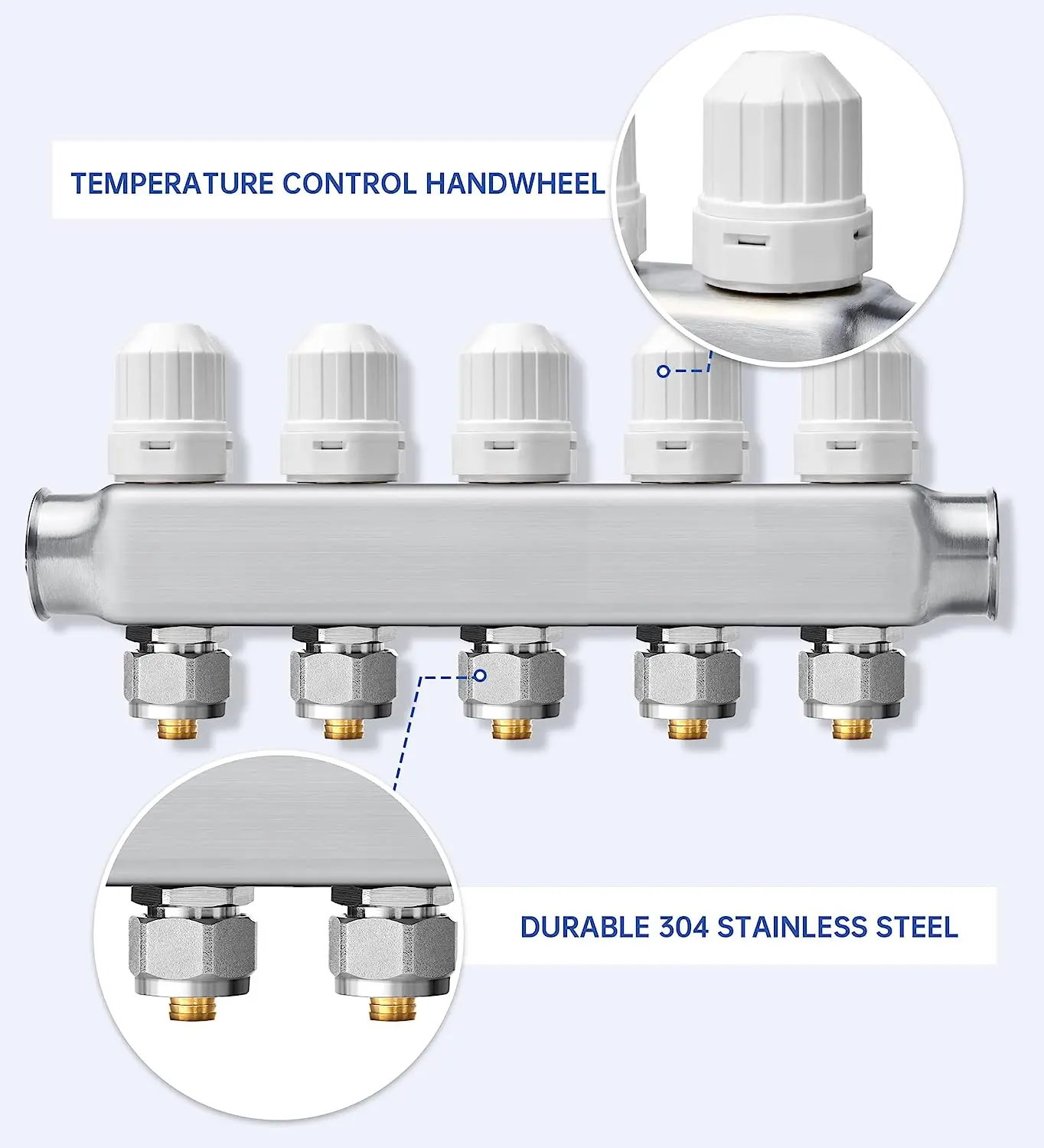 Imagem -03 - Steel Distribution Manifold Group Medidores de Vazão Piso Radiante Hydronic Adaptadores S304stainless