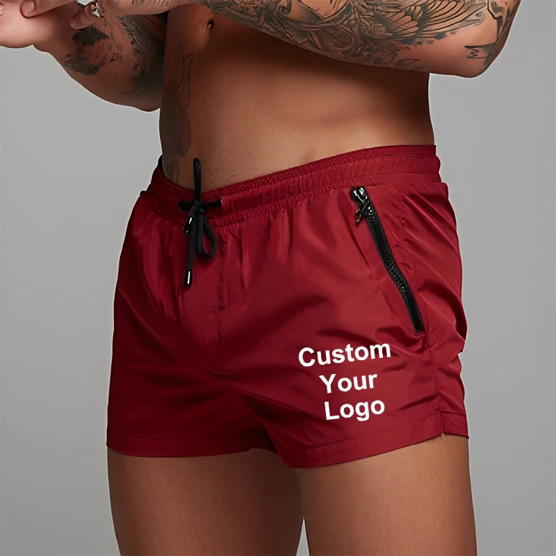 Homens personalizados seu logotipo shorts de fitness, esportes, corrida, praia, ginásio, musculação