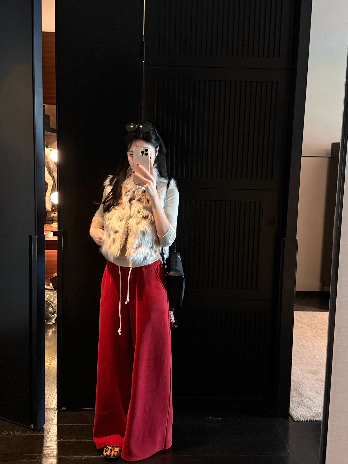 

Женские прямые брюки Laareetoo Thiened Fce с высокой талией и шнурком, повседневные, осенне-зимние, красные, в пол