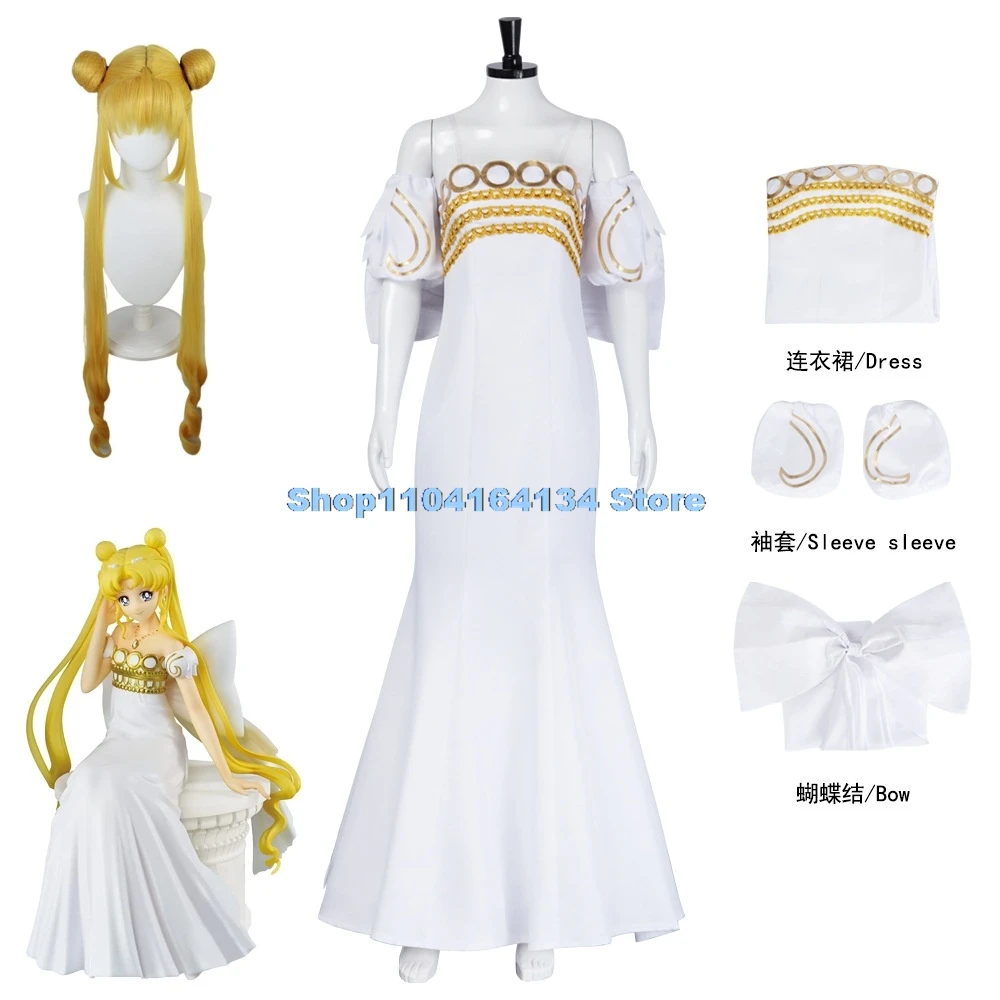 Princess Serenity Tsukino Usagi Cosplay Costume Wig Woman Dress Halloween Party Role Play Moon Comic-Con Disguise Character