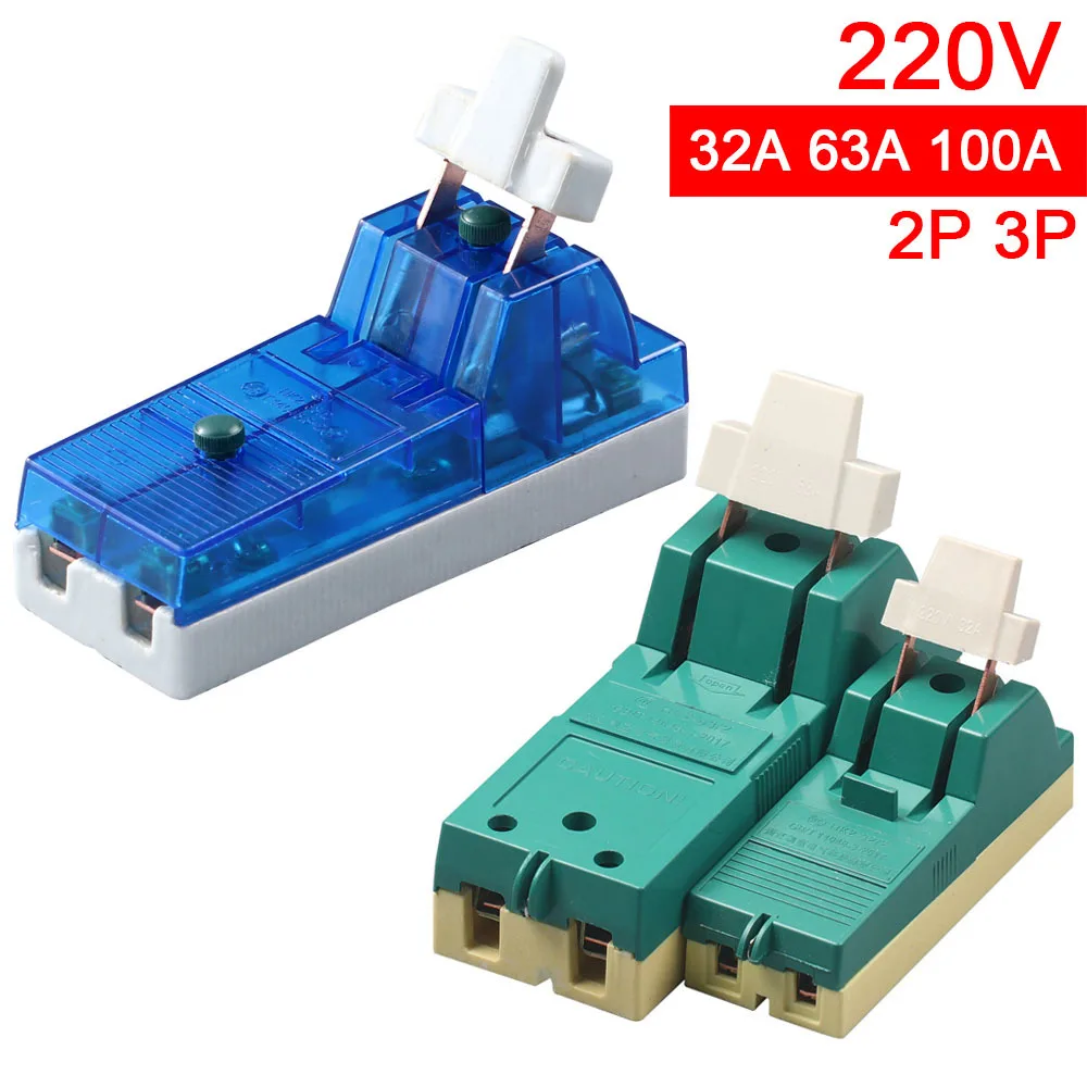 Single Phase Two-Phase 63A Household 220V Blue Transparent Knife Single Throw Load Isolation Switch industrial knife switch 32A