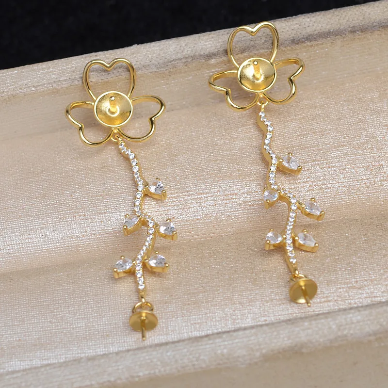 S925 Sterling Silver Earrings Base Findings Mountings Jewelry Mounts Fittings Accessories for 8-14mm Pearls 3 pairs/lot