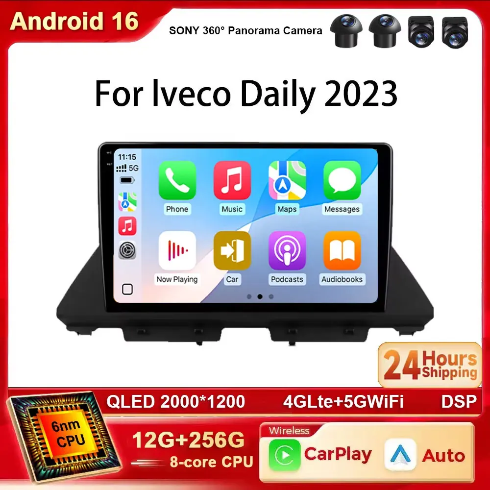 Android 16 Car Radio For Iveco Daily 2023 Navi Head Unit QLED GPS Multimedia Player Wireless Carplay Video Head Unit 4G WIFI