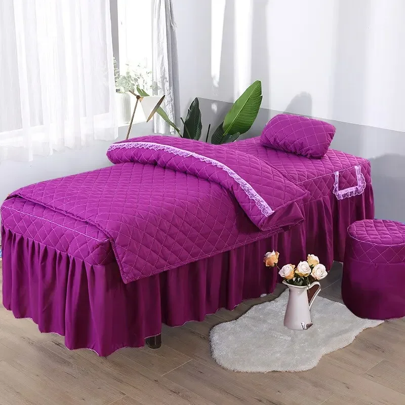4pcs Quiltting Bedding Sets for Beauty Salon Massage Spa Use Bed Linens Sheets Bedspread Bed Skirt Pillowcase Duvet Cover Sets