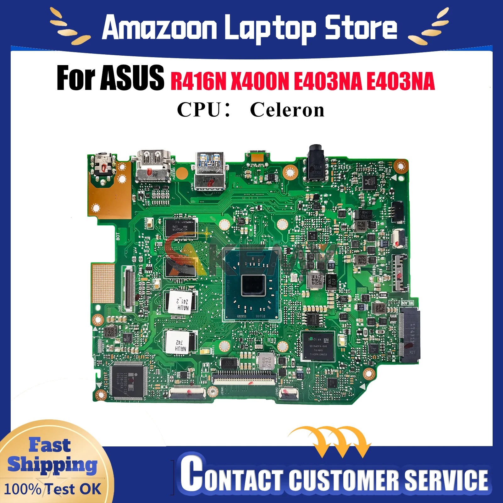 

E403NA Laptop Motherboard For ASUS EeeBook E403NA R416N E403N X400N Notebook Mainboard With Celeron CPU 100% tests OK fast ship