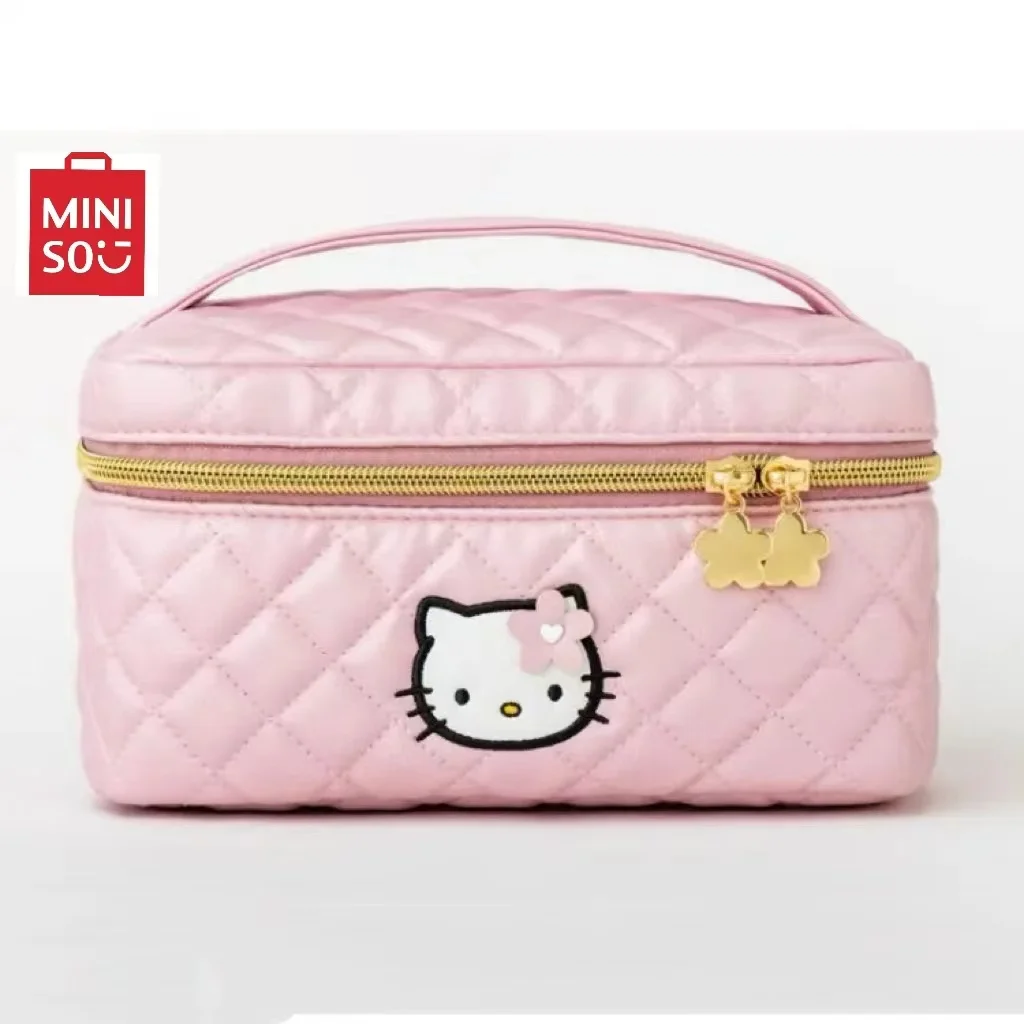 Miniso Sanrio Hello Kitty Cosmetic Bag Anime Bow Make Up Brush Large Capacity Storage Bags Portable Kawaii Waterproof Handbag