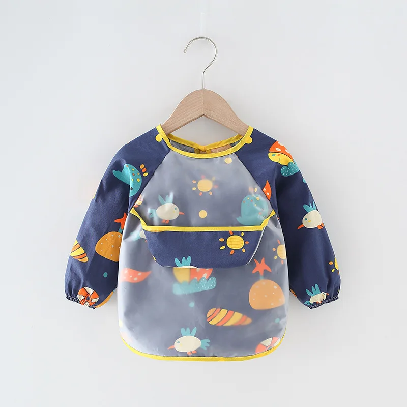 Kids Bibs Baby Cartoon Drawing Bib Waterproof Eating Pocket Self Feeding Long Sleeve Infant Antifouling EVA Apron Baby Clothes