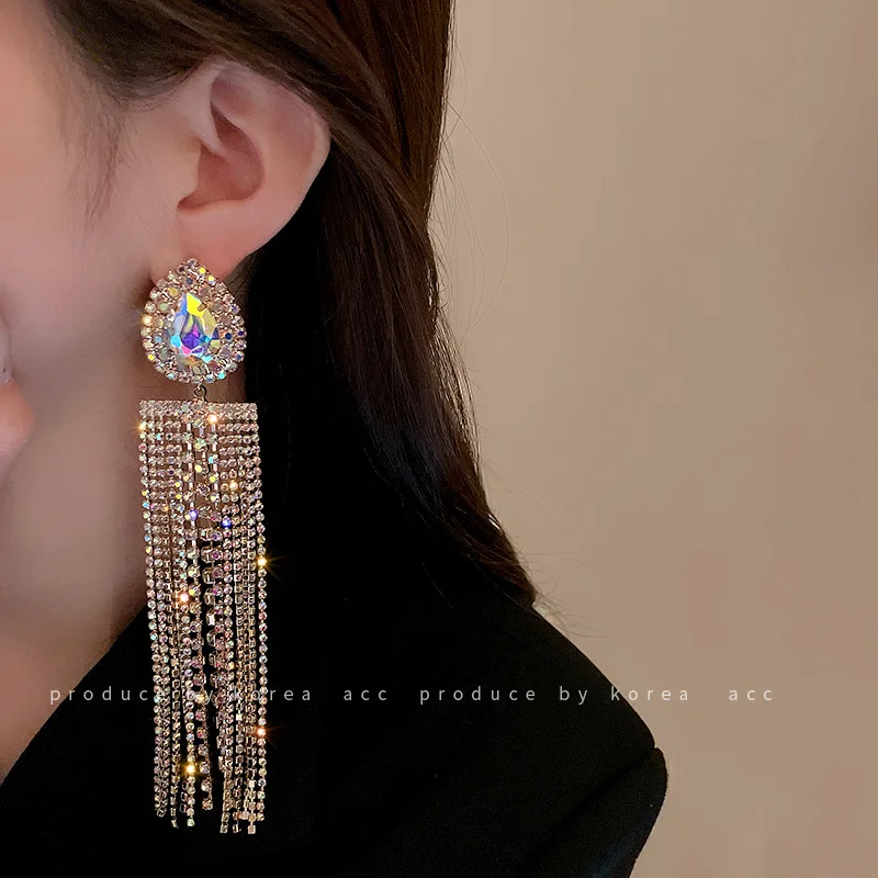 Korean Style Exaggerated Women Girls Shiny Rhinestone Earrings Luxury High Quality Big Crystal Ear Rings Decoration Lady Jewelry