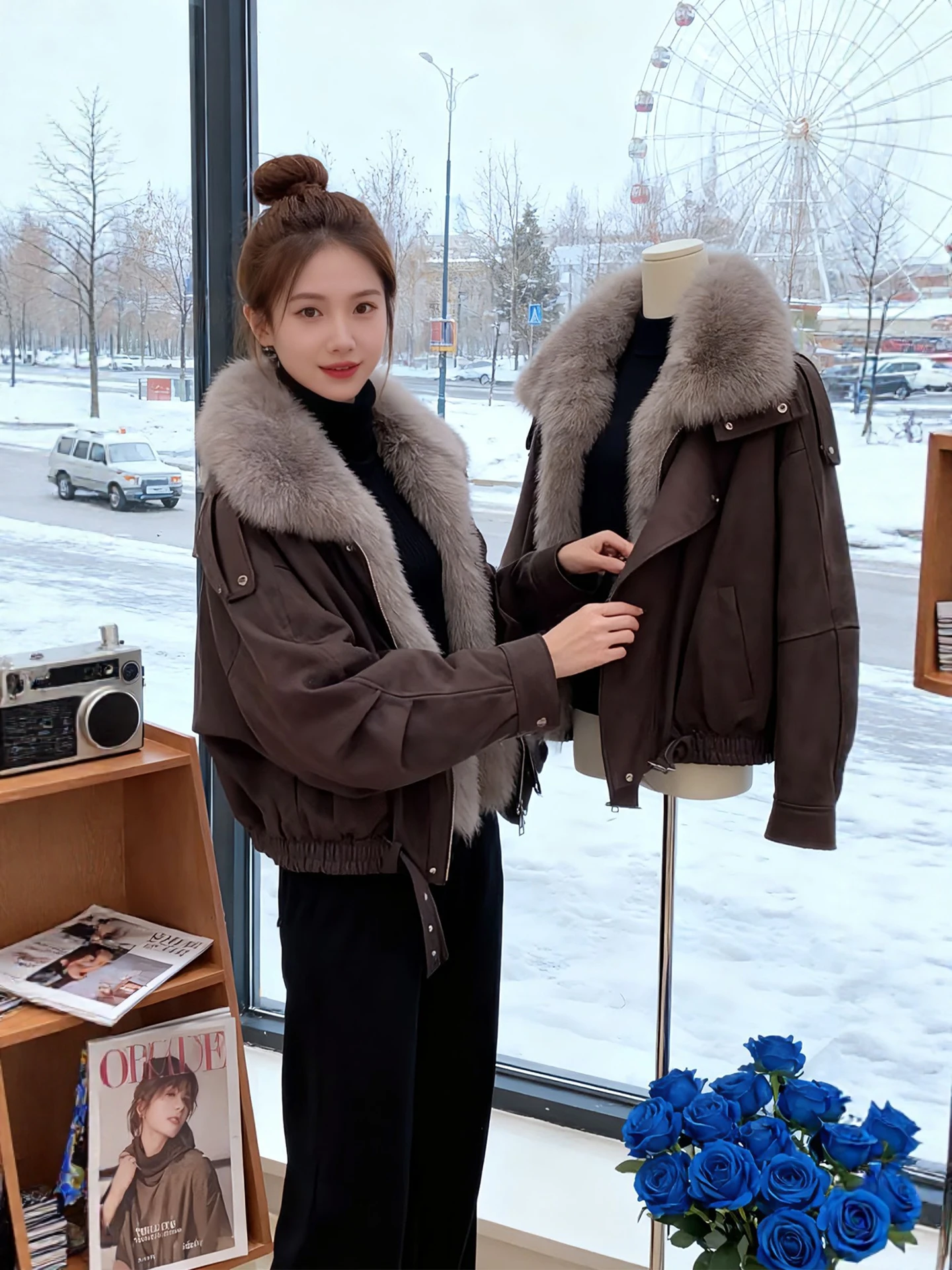 

Утепленная хлопковая парка-куртка для женщин, зимнее пальто с большим меховым воротником, теплая, в стиле ретро, свободного кроя, однотонная, на молнии