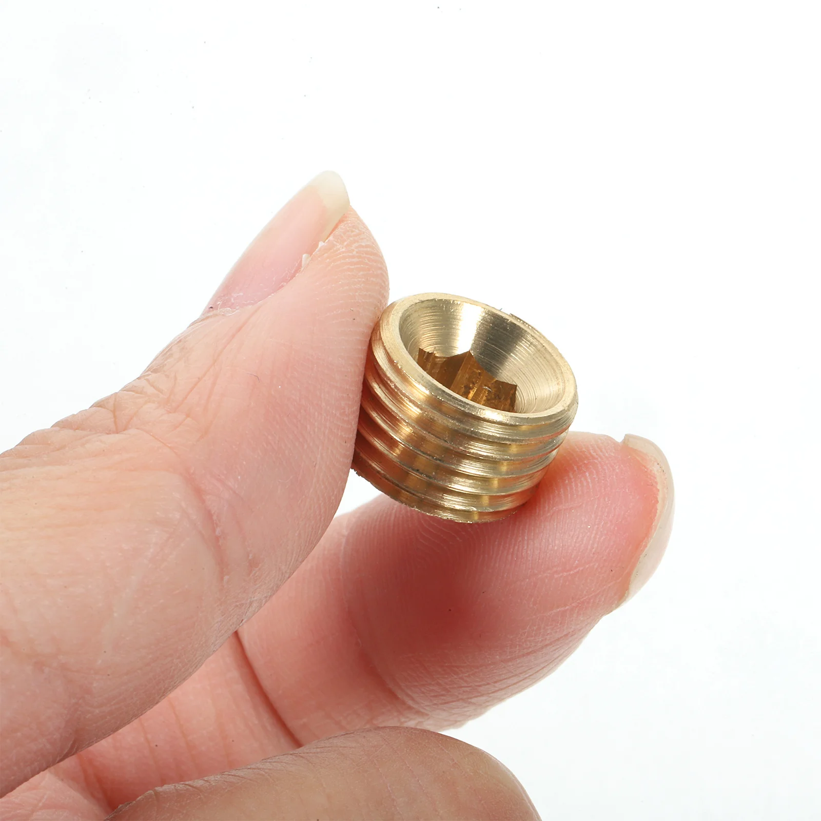 

10pcs Brass Plug 1/4 Npt Copper Pipe End Cap External Hexagon Design For Leak Proof Sealing Small Lightweight Pipe Connector