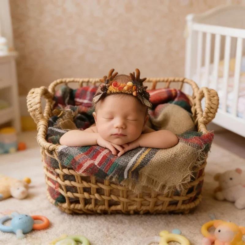 1pc Vintage Rattan Woven Baby Basket Bed Newborn Photography Props Essential Studio Furniture Photo Shoot Sessions Photography