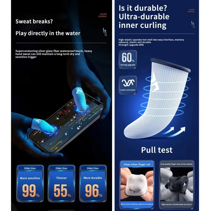 2 Paar Gamer-Fingerhüllen für mobiles Gaming, schweißabweisend, atmungsaktiv, aus Silberfaser, rutschfeste Touchscreen-Fingerabdeckungen. – Detail 6