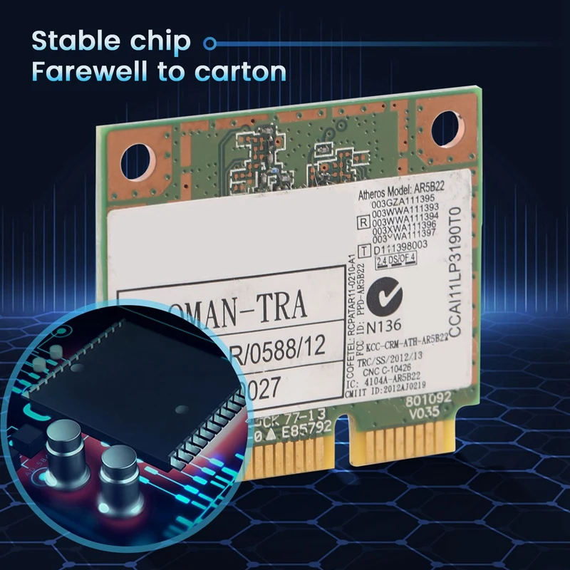 RISE-AR9462-tarjeta inalámbrica media Pcie AR5B22 WB222, 300Mbps, Bluetooth 4,0, Wifi, WLAN