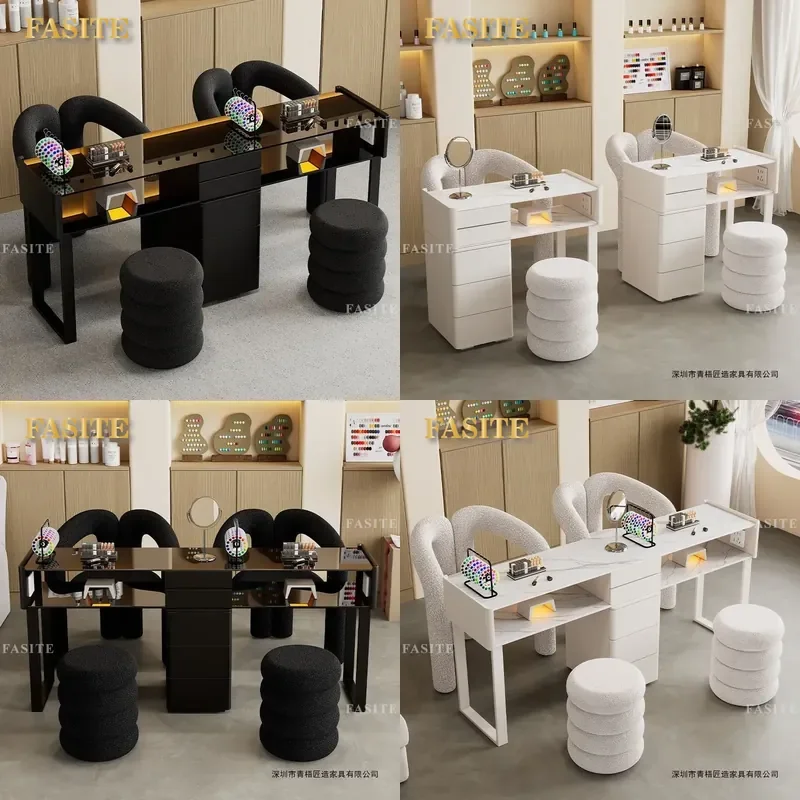 For Nail Art Table and Chair Set All Solid Wood Slate Top Cream Style Japanese Design Single Double Station Glass Desktop