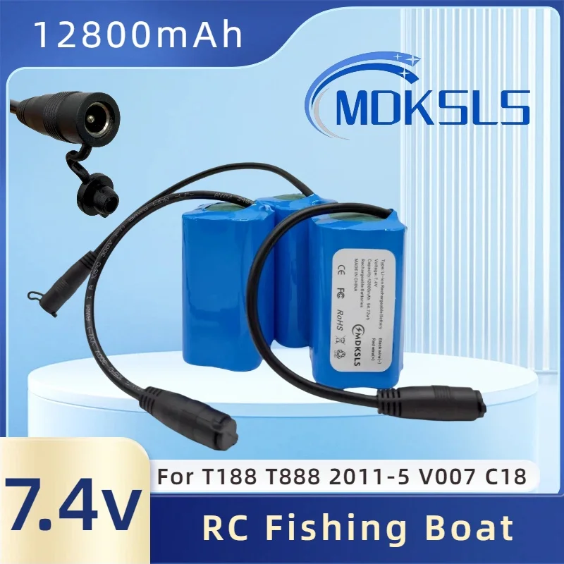 2026 New Li Ion Battery 7.4V 12800mAh For V020 V900 2011-5 V007 C18 H18 V18 D18B FX88 Remote Control RC Fishing Bait Boat Batter